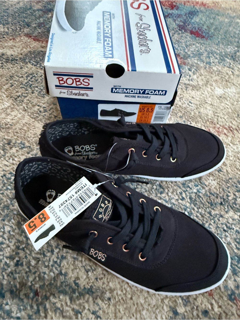 Skechers BOBS women Black Lace-Up Memory Foam Sneakers